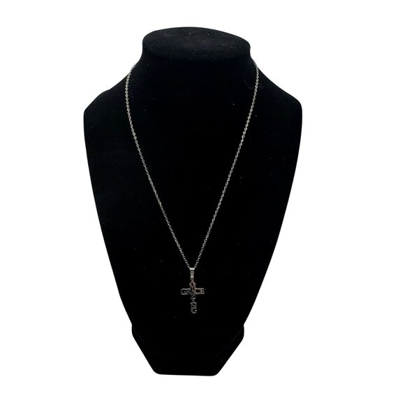 Amazing Grace Cross Pendant Necklace Stainless Steel Adjustable Chain Meaningful - Picture 2 of 3